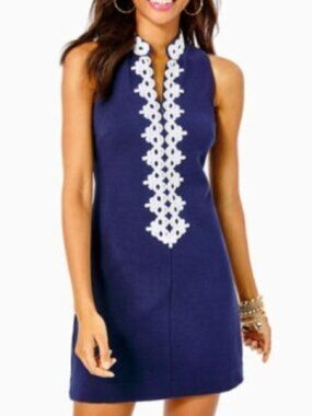 Lilly Pulitzer Callista High Collar Shift Dress True Navy Size XS
